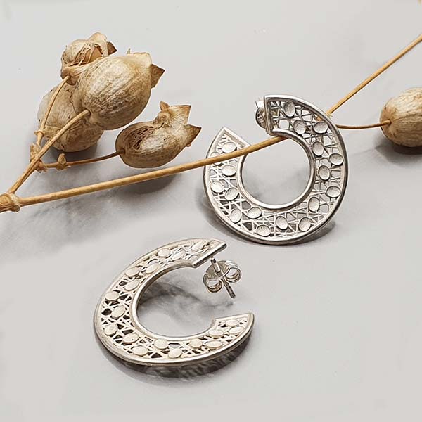 Sterling Silver Open Stud Earrings, Random Lines Collection