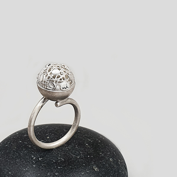 Sterling Silver Ball Ring, Random Lines Collection