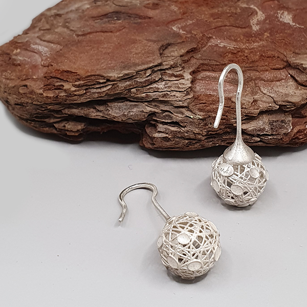 Sterling Silver Ball Drop Dangle Earrings, Random Lines Collection