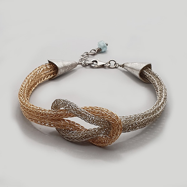 Handmade Fine Silver Wire Knitted Bracelet. Ancient Greek style Hercules knot!