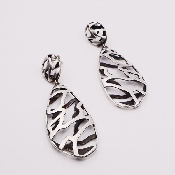 Sterling silver hollow form pebbles sea foam earrings