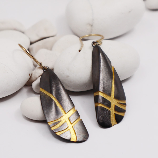 Sterling Silver mussel shell drop earrings. Kintsugi “The Beauty of Imperfection”