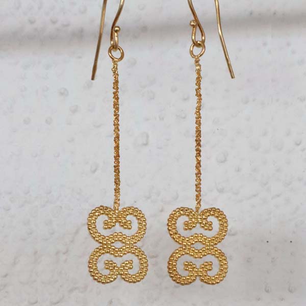 Sterling Silver chain dangle  earrings with heart scroll charm